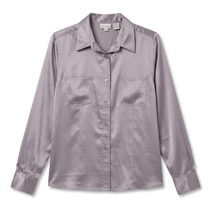 NWT 100% Pure Silk Newport News Lavender Purple Satin Blouse Size M