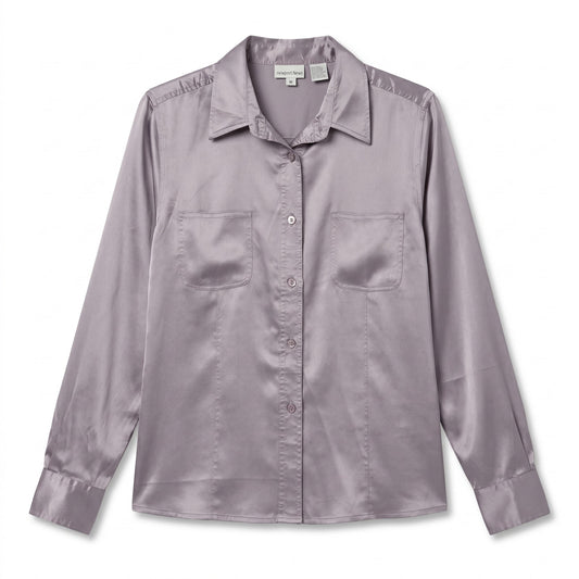 NWT 100% Silk Lavender Purple Satin Blouse Newport News | M