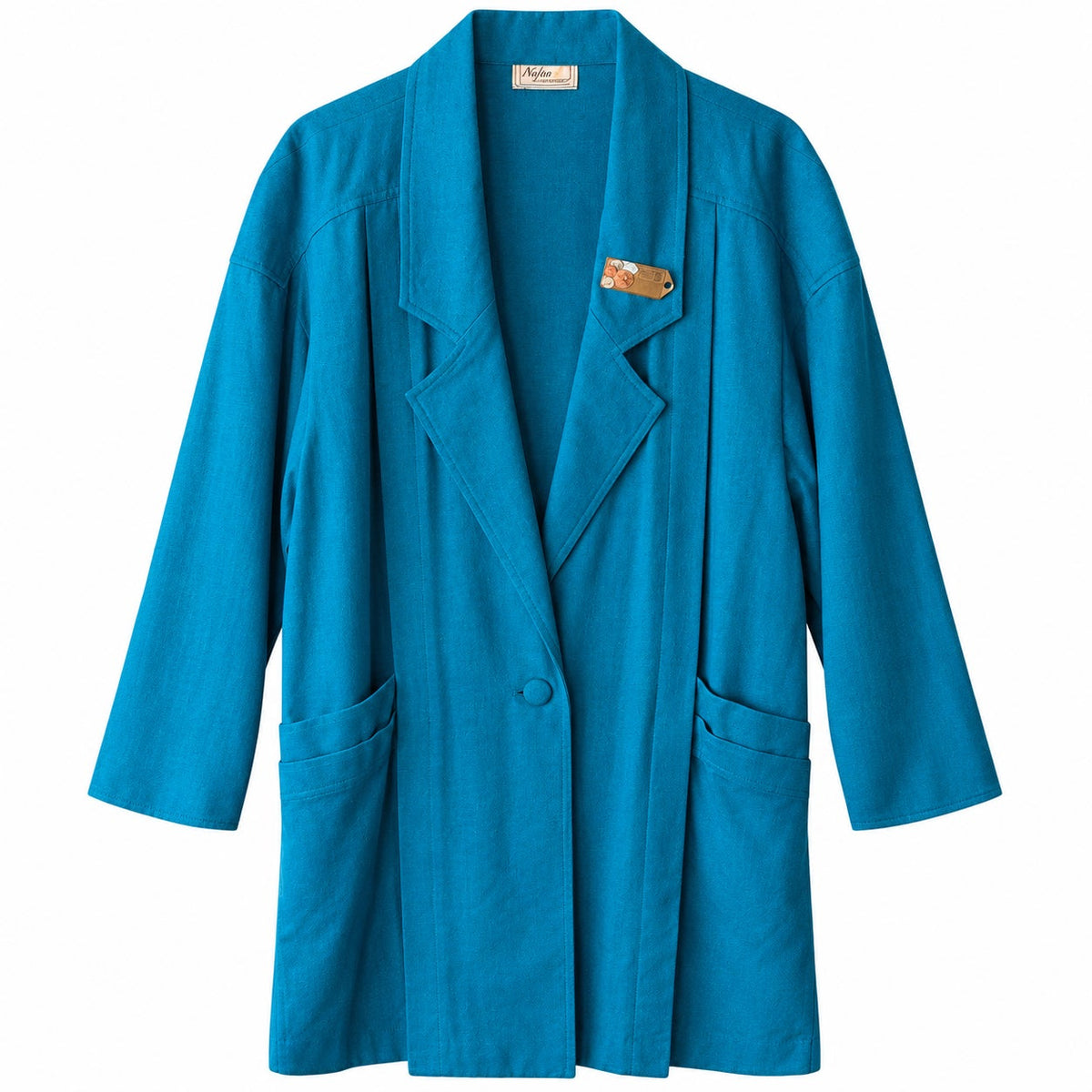 Vintage Naturelle George Georgiou Teal 100% Silk Jacket Brooch Made Cyprus L