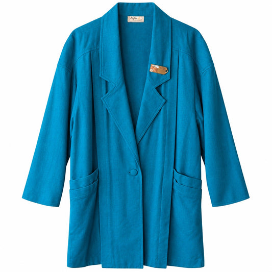 Vintage Naturelle George Georgiou Teal 100% Silk Jacket Brooch Made Cyprus L