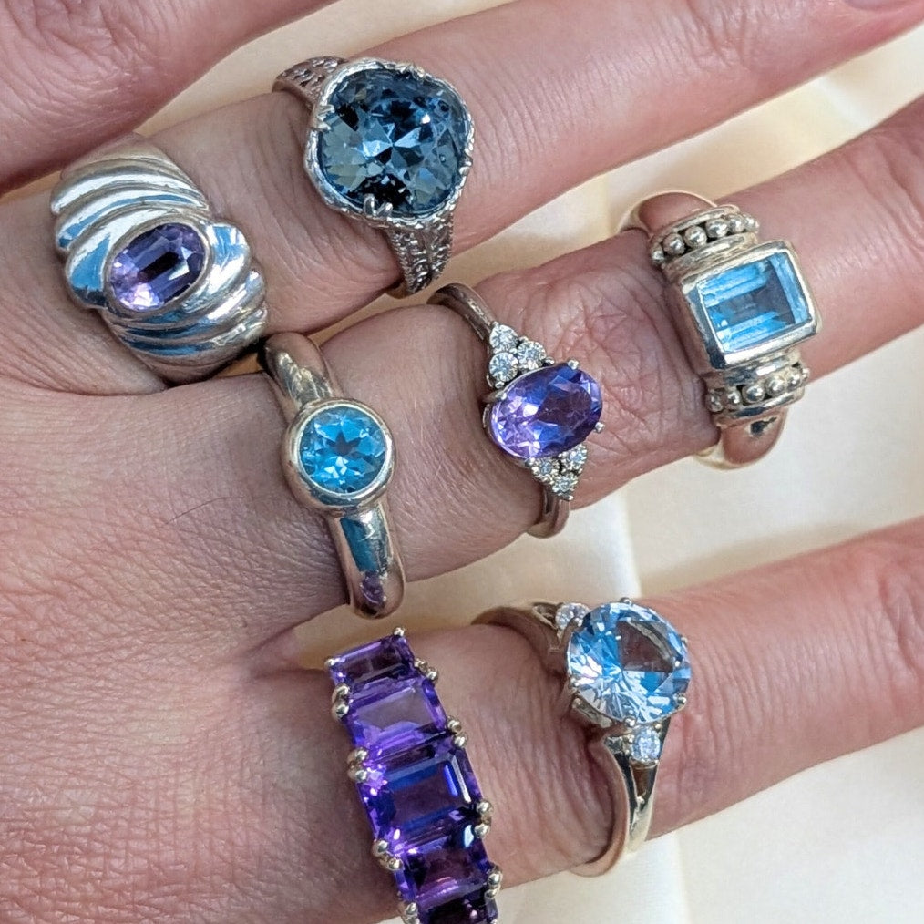 925 Sterling Silver Blue Statement Ring Size 5.5  Vintage Style Cocktail Ring