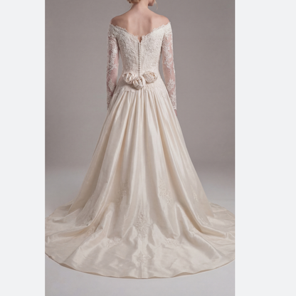 Mary’s Bridal Ivory Silk Wedding Dress Sweetheart Neckline Long Train
