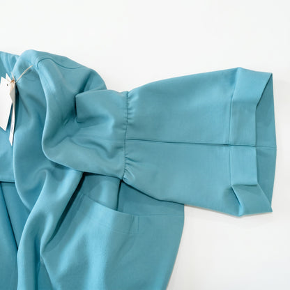 NWT Per Se Teal Double-Breasted Cropped Jacket | Cowl Neck | Bell Sleeves | 98% Wool