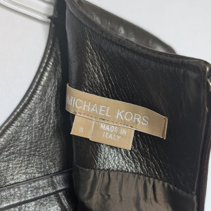 Michael Kors Chocolate Brown 100% Genuine Leather Midi Dress Gold Zips