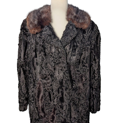 Vintage Persian Lamb Fur Coat with Brown Mink Collar