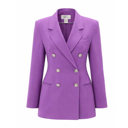 Purple Double Breasted 100% Italian Wool Pantsuit — Mother of Pearl Buttons