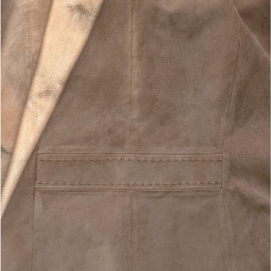 Margaret Godfrey Tan Suede Leather Blazer Jacket 3-Button Lined Size 14