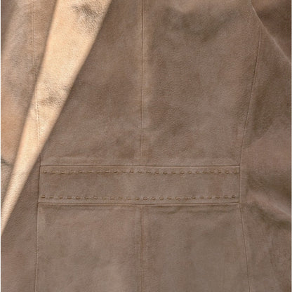 Margaret Godfrey Tan Suede Leather Blazer Jacket 3-Button Lined Size 14