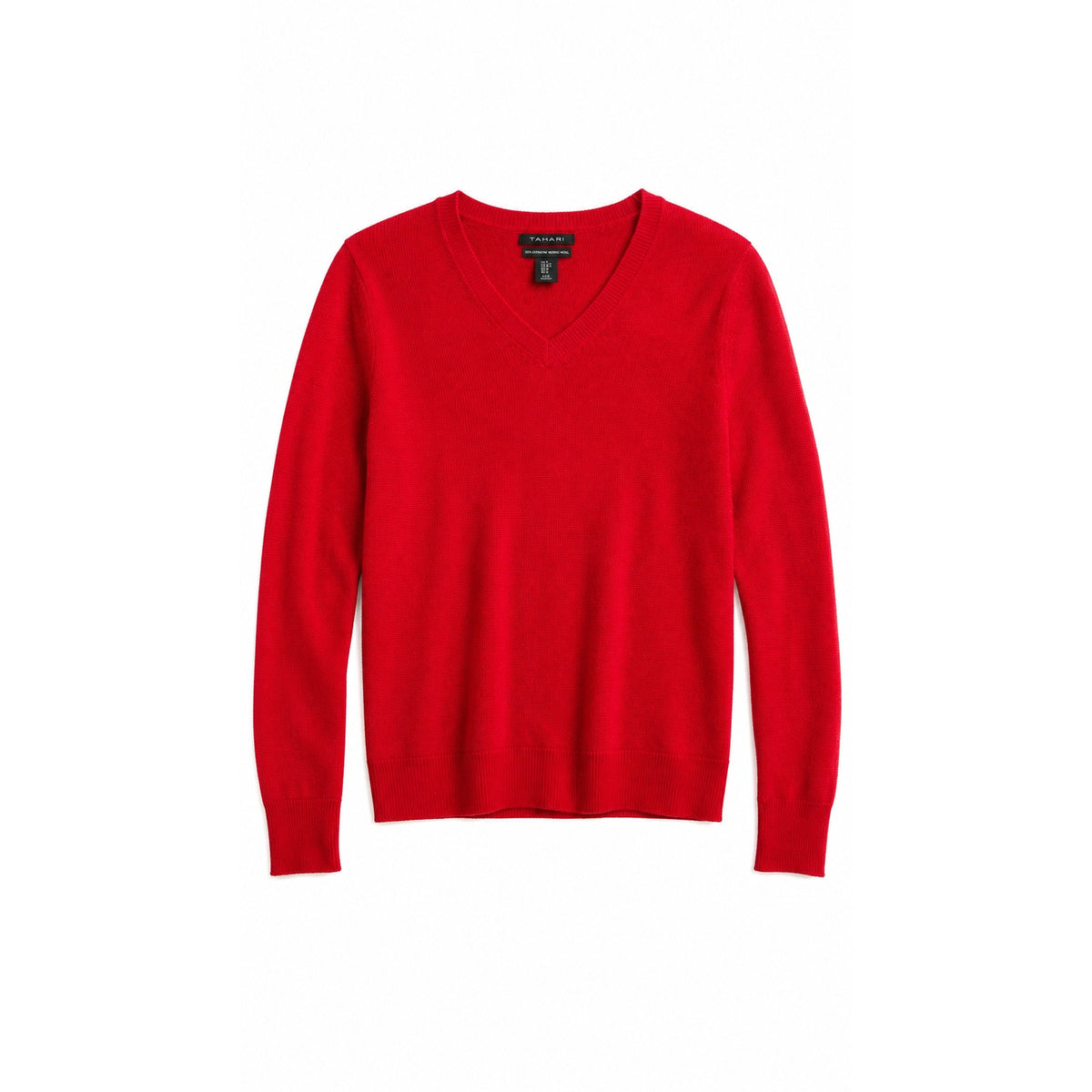 Tahari Red 100% Extra Fine Merino Wool V-Neck Sweater, Size XS