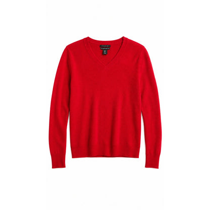 Tahari Red 100% Extra Fine Merino Wool V-Neck Sweater, Size XS