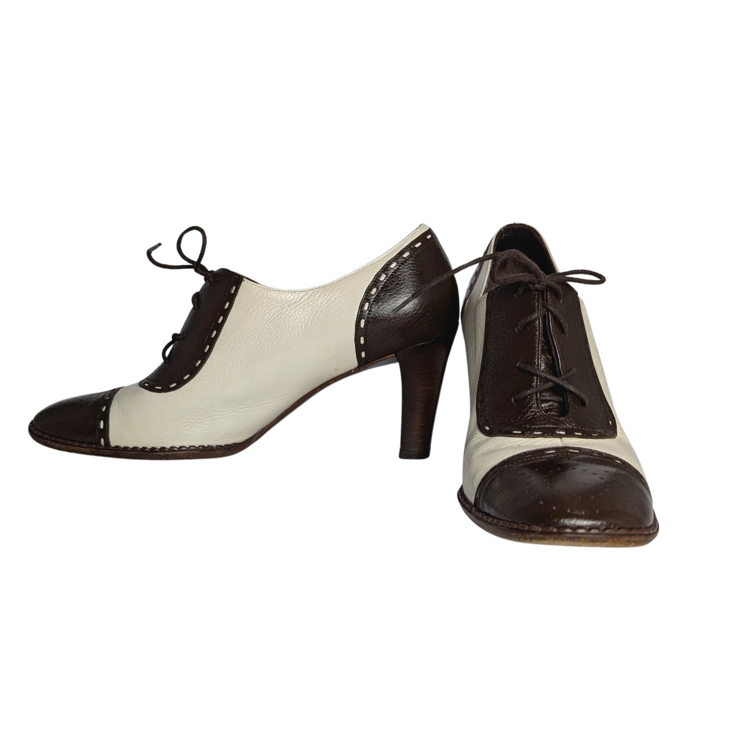 Ferragamo Two-Tone Leather Lace-Up Heels – Size 8