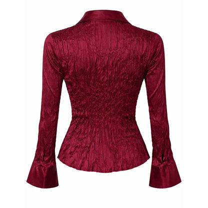 NWT 100% Silk Apt. 9 M Burgundy Wine Crinkle Satin Button-Front Blouse