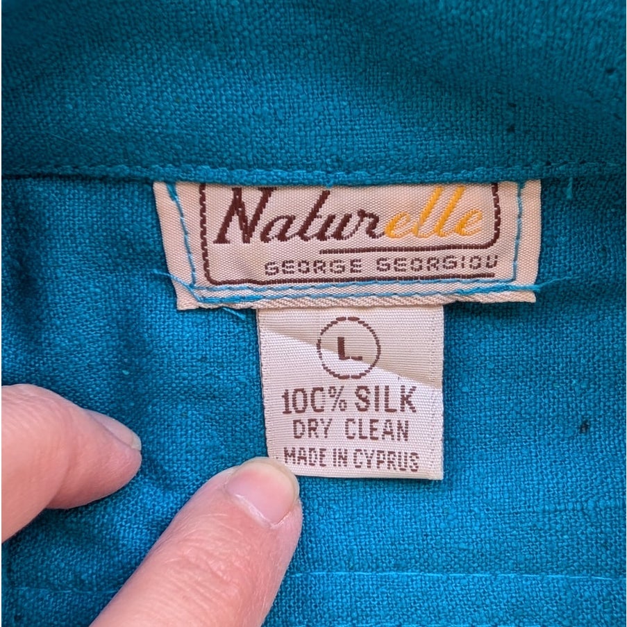 Vintage Naturelle George Georgiou Teal 100% Silk Jacket Brooch Made Cyprus L
