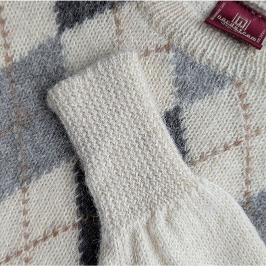 Vintage Nordstrom 100% Alpaca Argyle Crew Neck Sweater, Cream Gray, Size L