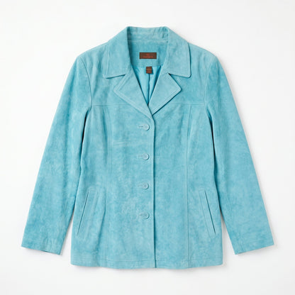 NEW Danier Genuine Leather Teal Suede Jacket | 4-Button Notch Lapel | Satin Lined