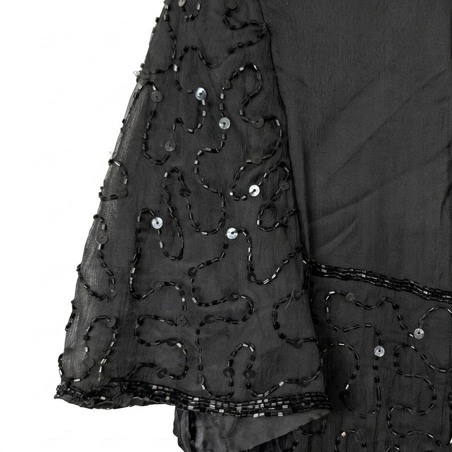 100% Silk Embellished Cocktail Evening Dress JMD New York Black Silk Beaded Midi Dress Size L