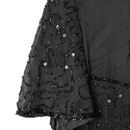 100% Silk Embellished Cocktail Evening Dress JMD New York Black Silk Beaded Midi Dress Size L