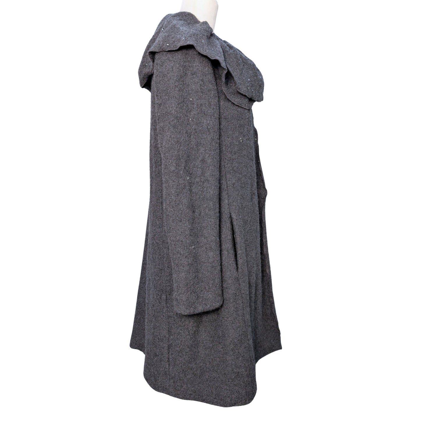 Upcycled Charcoal Wool Coat with Austrian Crystal Raindrop Embellishment