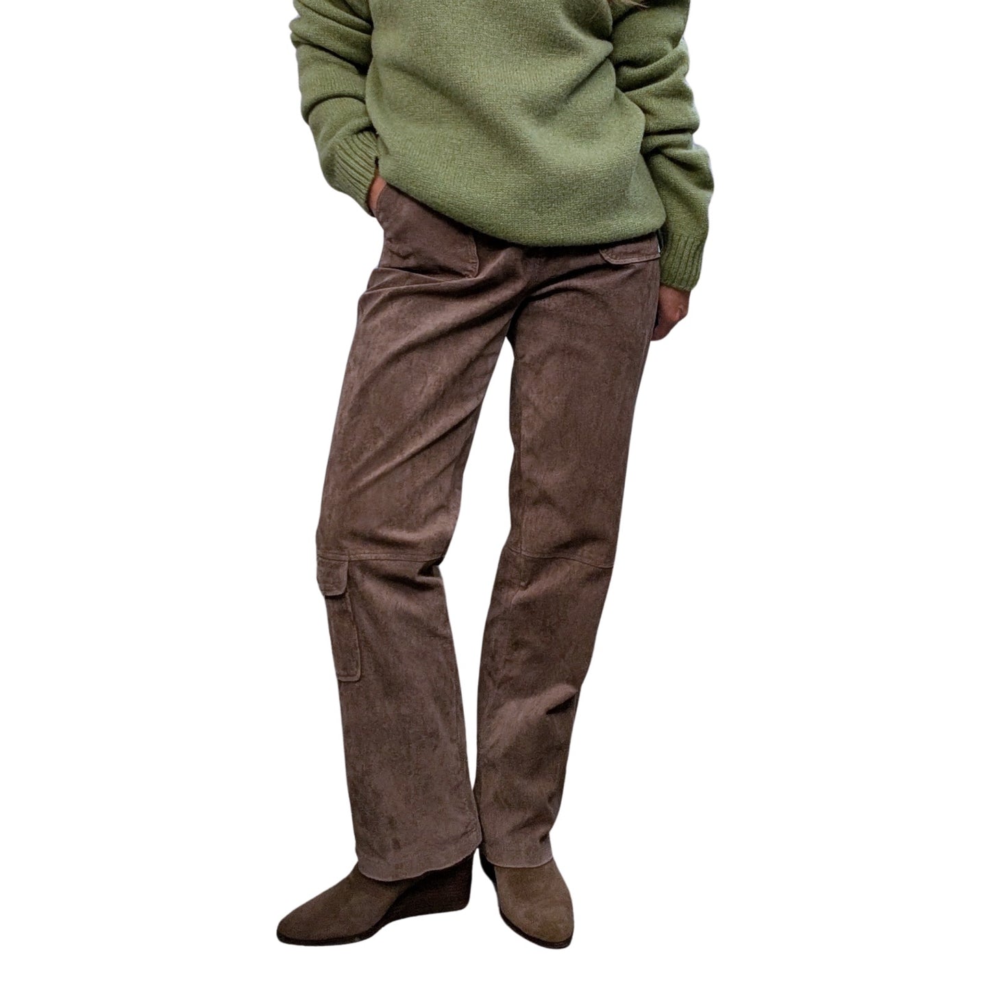 High-Waisted Suede Cargo Pants