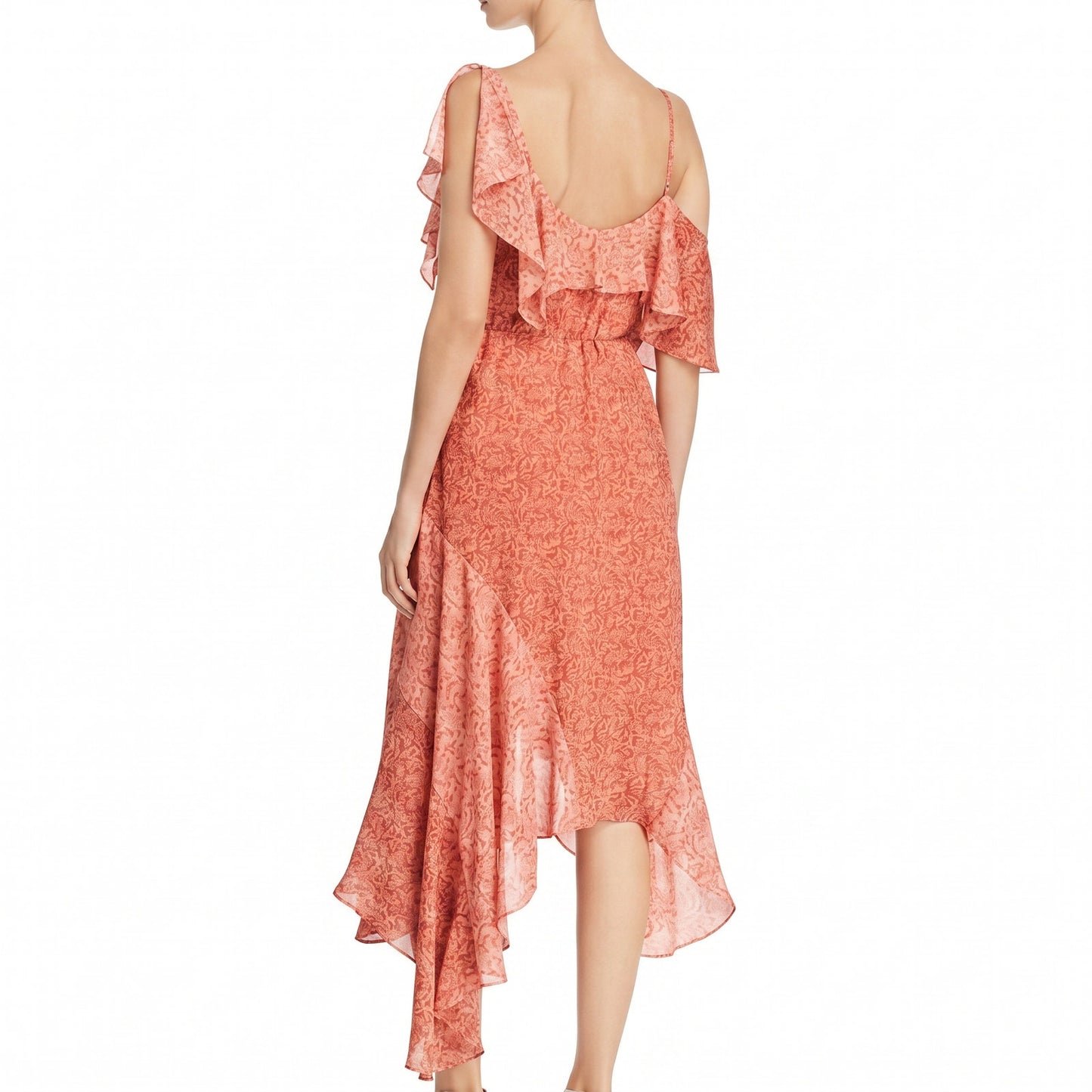 NWT 100% Silk Joie Hacinthia Asymmetric Ruffle Dress Cinnamon