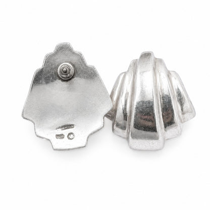 Vintage 925 Sterling Silver Fan Post Earrings Lightweight Sculptural Statement Earrings