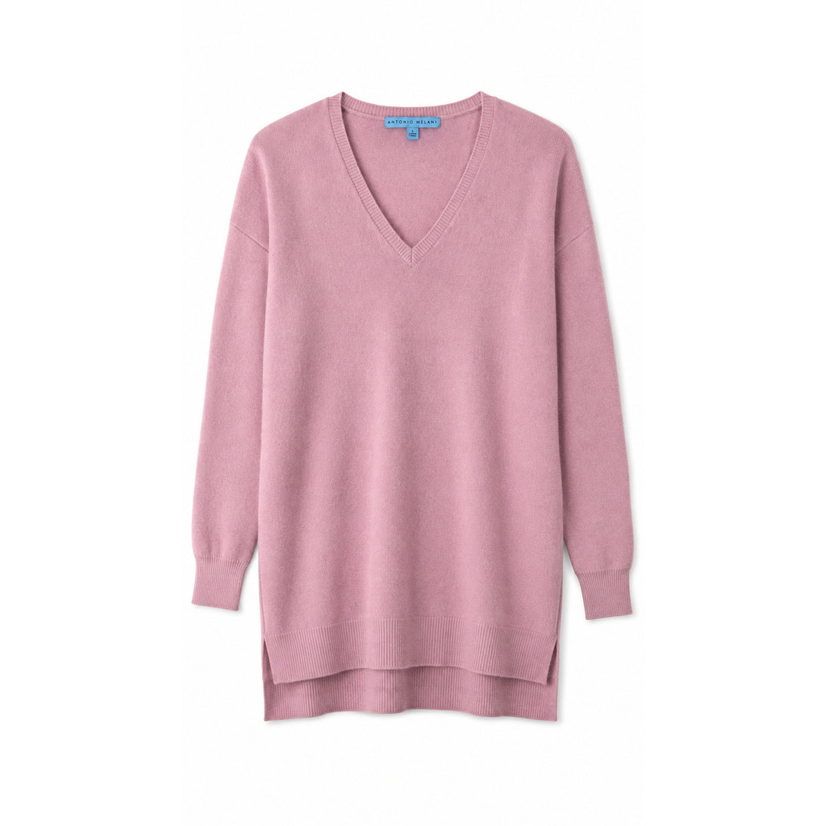 Antonio Melani 100% Cashmere V-Neck Tunic Sweater, Mauve Pink, Size S