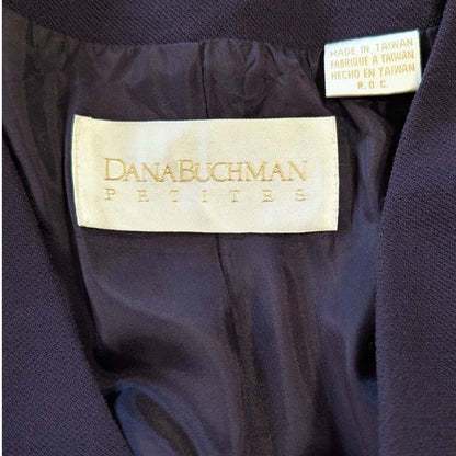 100% Wool Dana Buchman Petites 4P Purple Structured Collarless Blazer