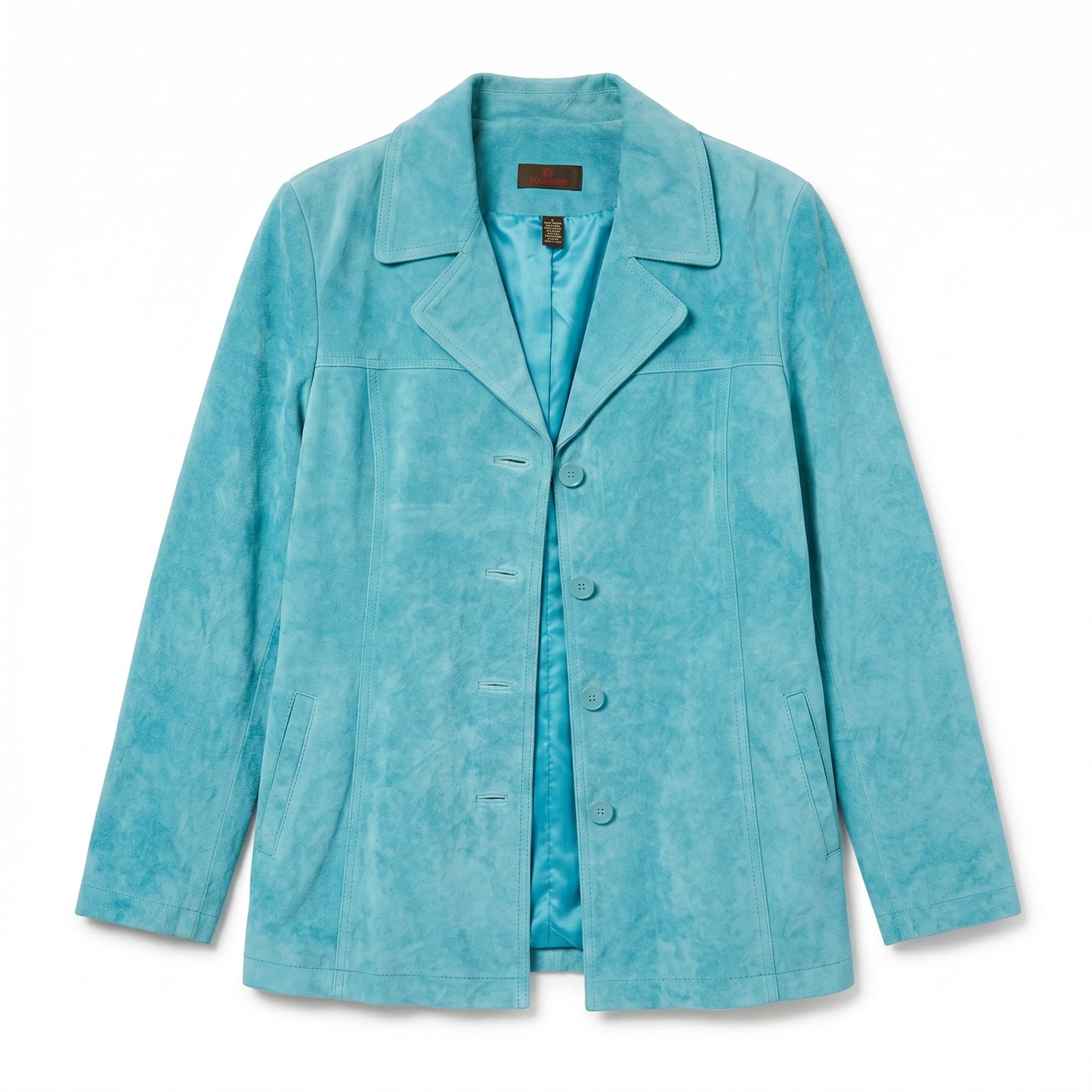 NEW Danier Genuine Leather Teal Suede Jacket | 4-Button Notch Lapel | Satin Lined