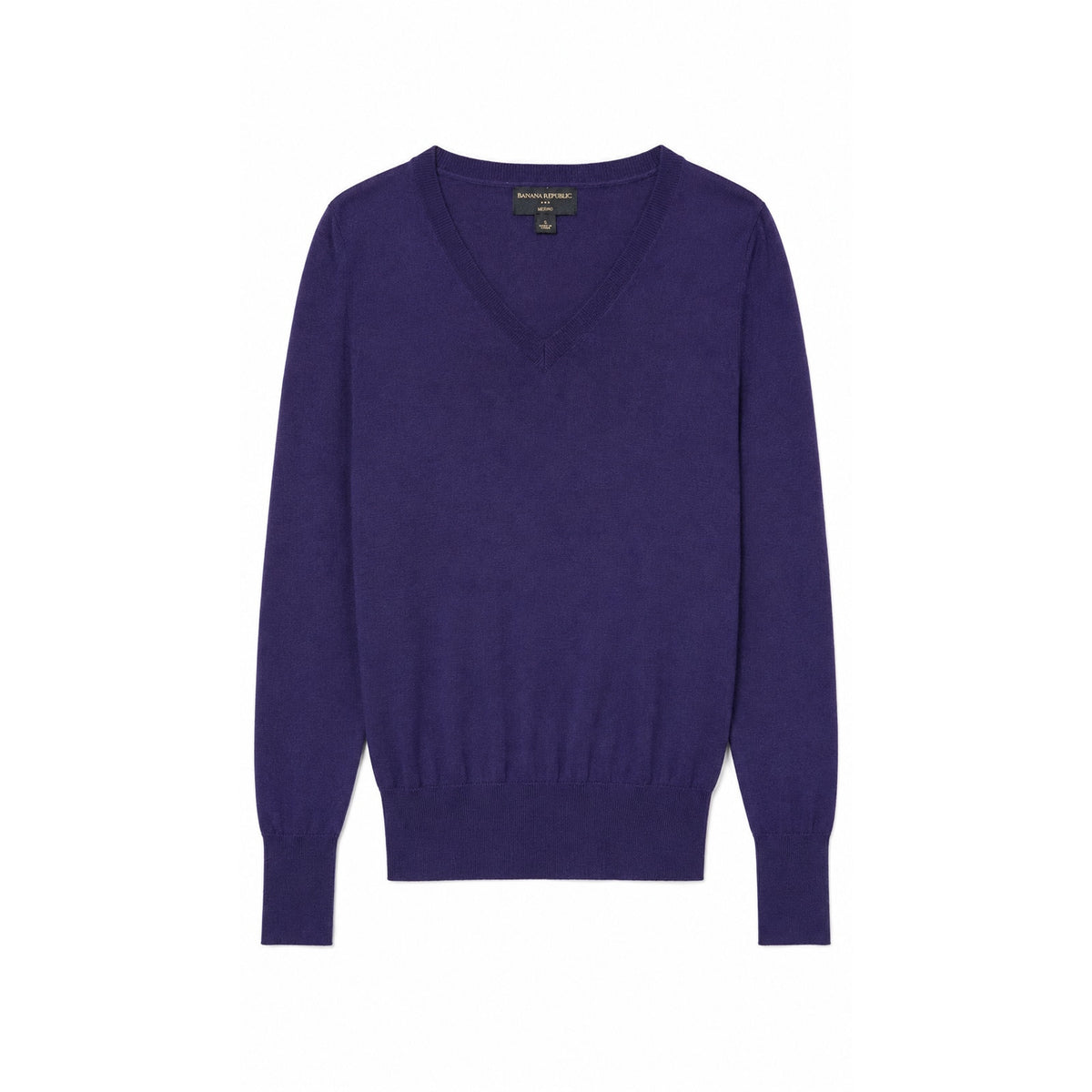 Banana Republic 100% Extra Fine Merino Wool V-Neck Sweater, Purple, Size S