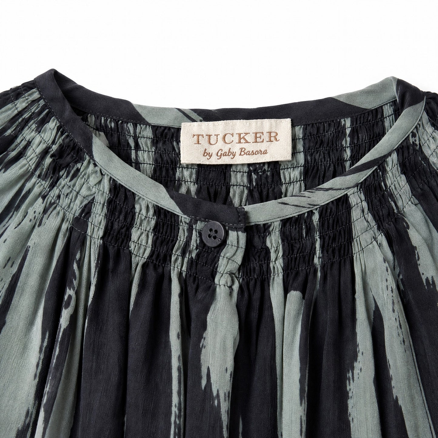 100% Silk Tucker by Gaby Basora  Abstract Brushstroke Midi Dress