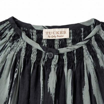 100% Silk Tucker by Gaby Basora  Abstract Brushstroke Midi Dress