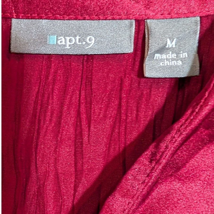 NWT 100% Silk Apt. 9 M Burgundy Wine Crinkle Satin Button-Front Blouse