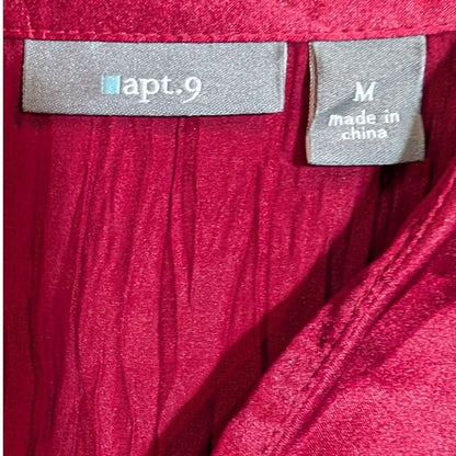 NWT 100% Silk Apt. 9 M Burgundy Wine Crinkle Satin Button-Front Blouse