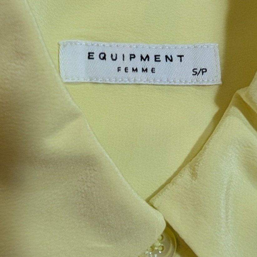 100% Silk Equipment Femme Fresh Yellow Silk Blouse Signature Dual Pocket Button-Down