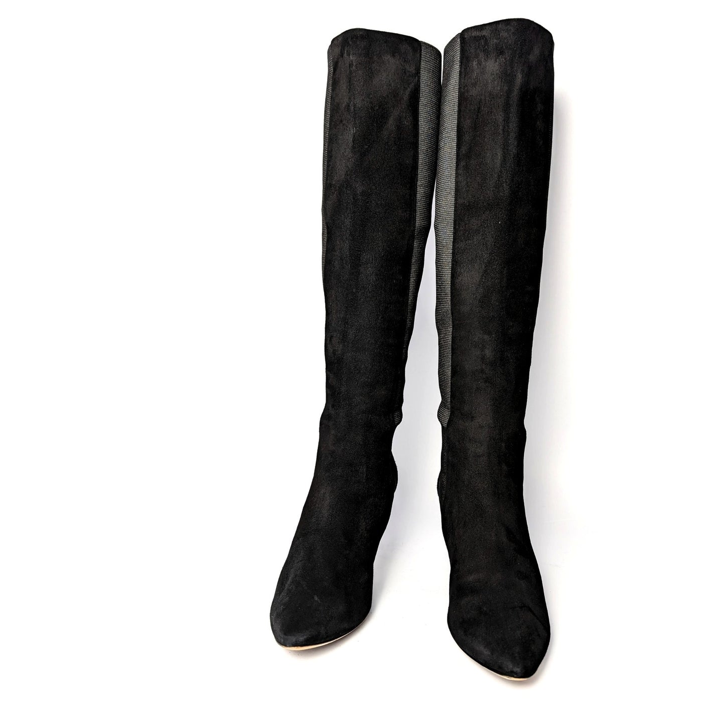Jimmy Choo Faith 85 Black Suede Ankle Boots with Stretch Panels IT 37.5