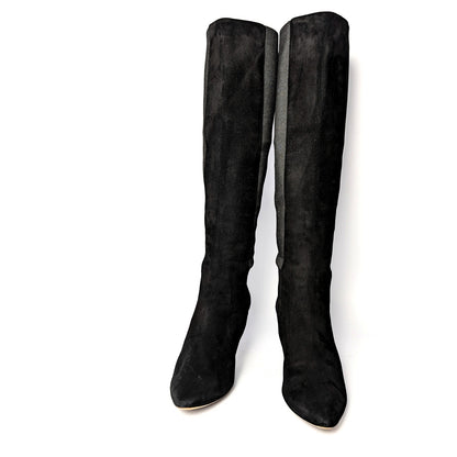 Jimmy Choo Faith 85 Black Suede Ankle Boots with Stretch Panels IT 37.5