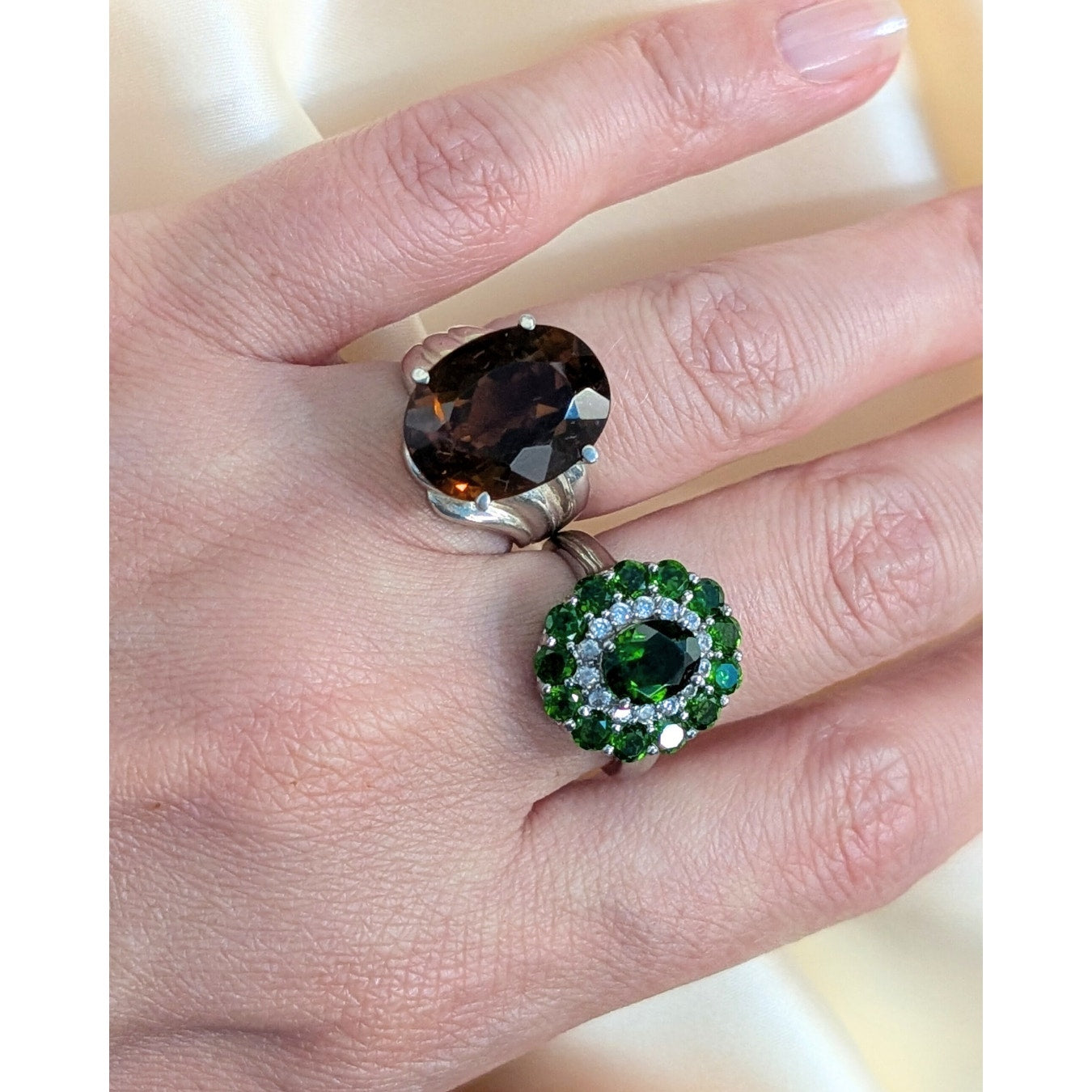 Elegant 925 Silver Chrome Diopside Ring - Size 6.75