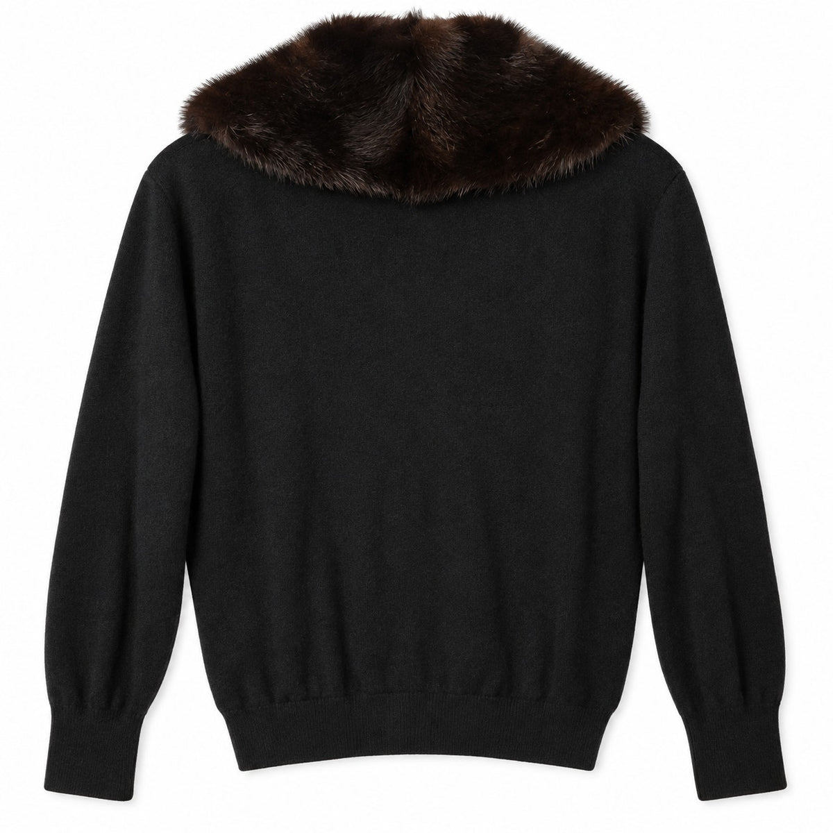 Vintage Handmade 100% Cashmere Cardigan Genuine Detachable Mink Collar Black Brown
