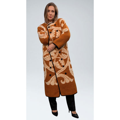 Carleen Upcycled Wool Blanket Coat Pumpkin & Cream