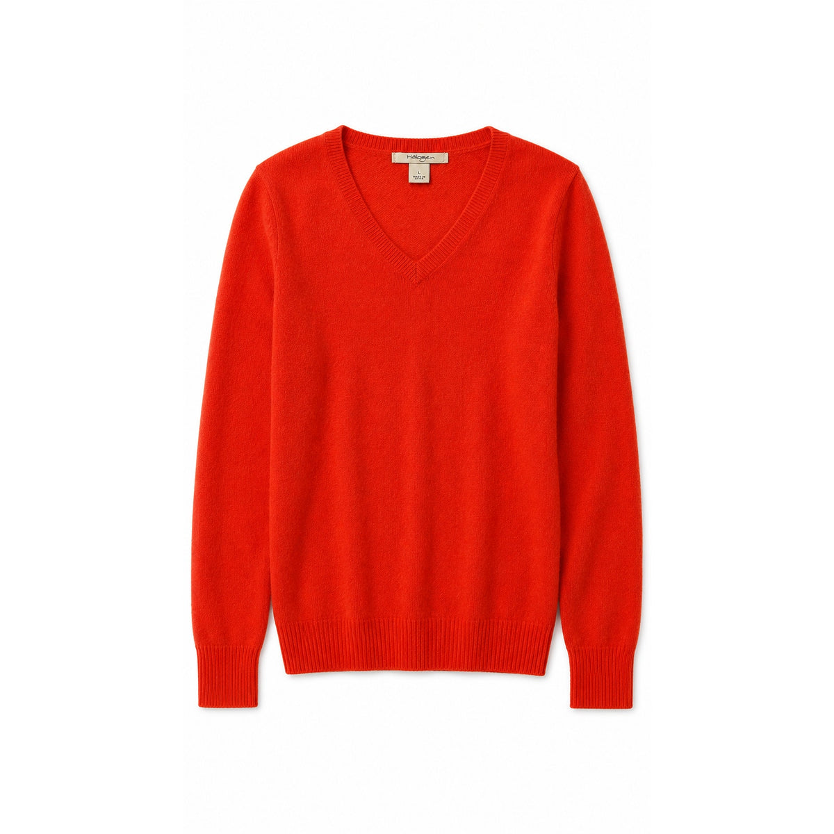 Halogen 100% Cashmere V-Neck Sweater, Red Orange, Size L