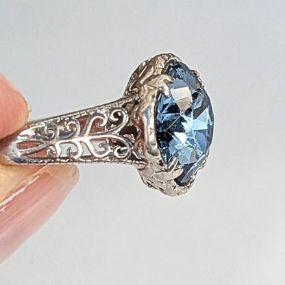 925 Sterling Silver Blue Statement Ring Size 5.5  Vintage Style Cocktail Ring