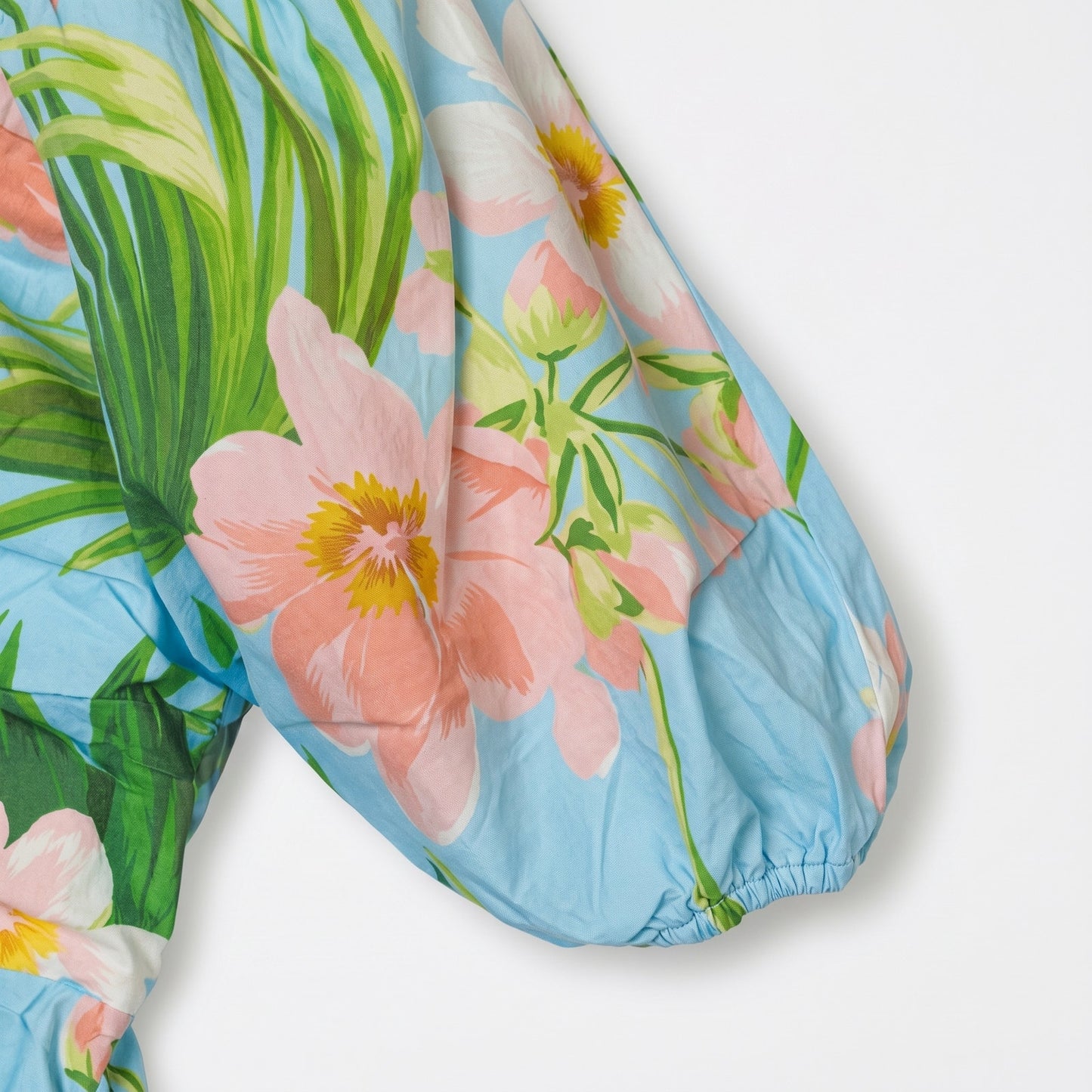 Carolina Herrera Blue Tropical Floral Mini Dress | Puff Sleeves | Belted | 100% Cotton | Italy
