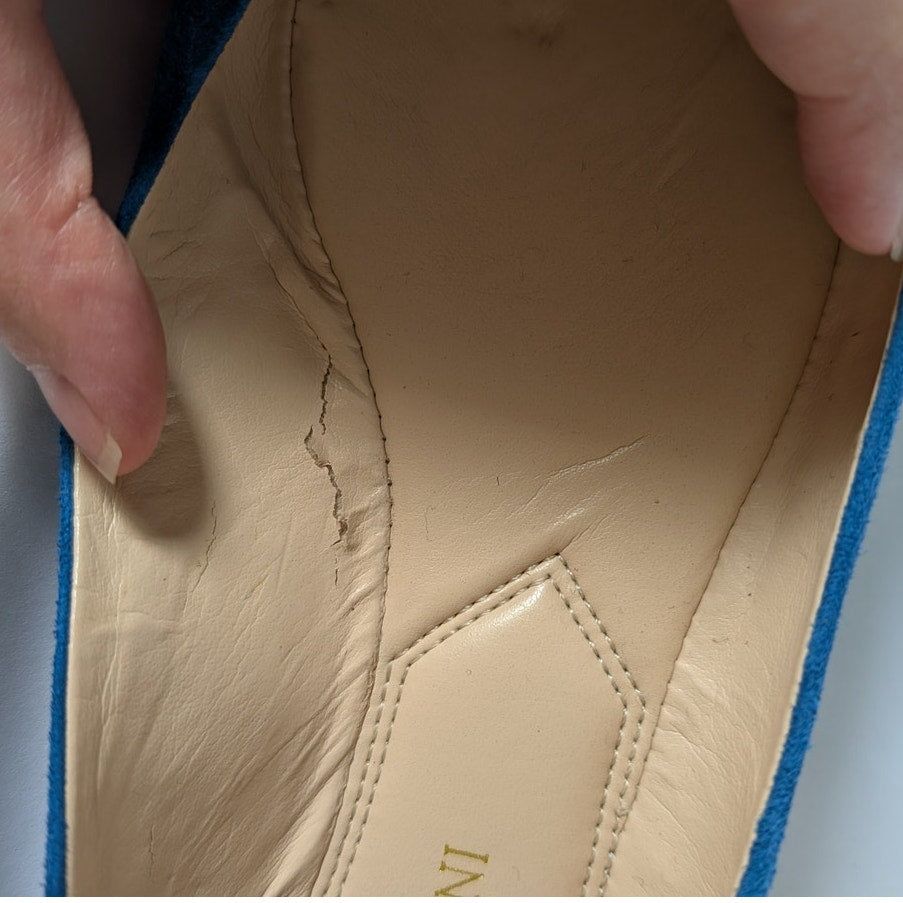 NWT 100% Genuine Leather Enzo Angiolini Eashiana Blue Suede Ballet Flats Size 8.5 M