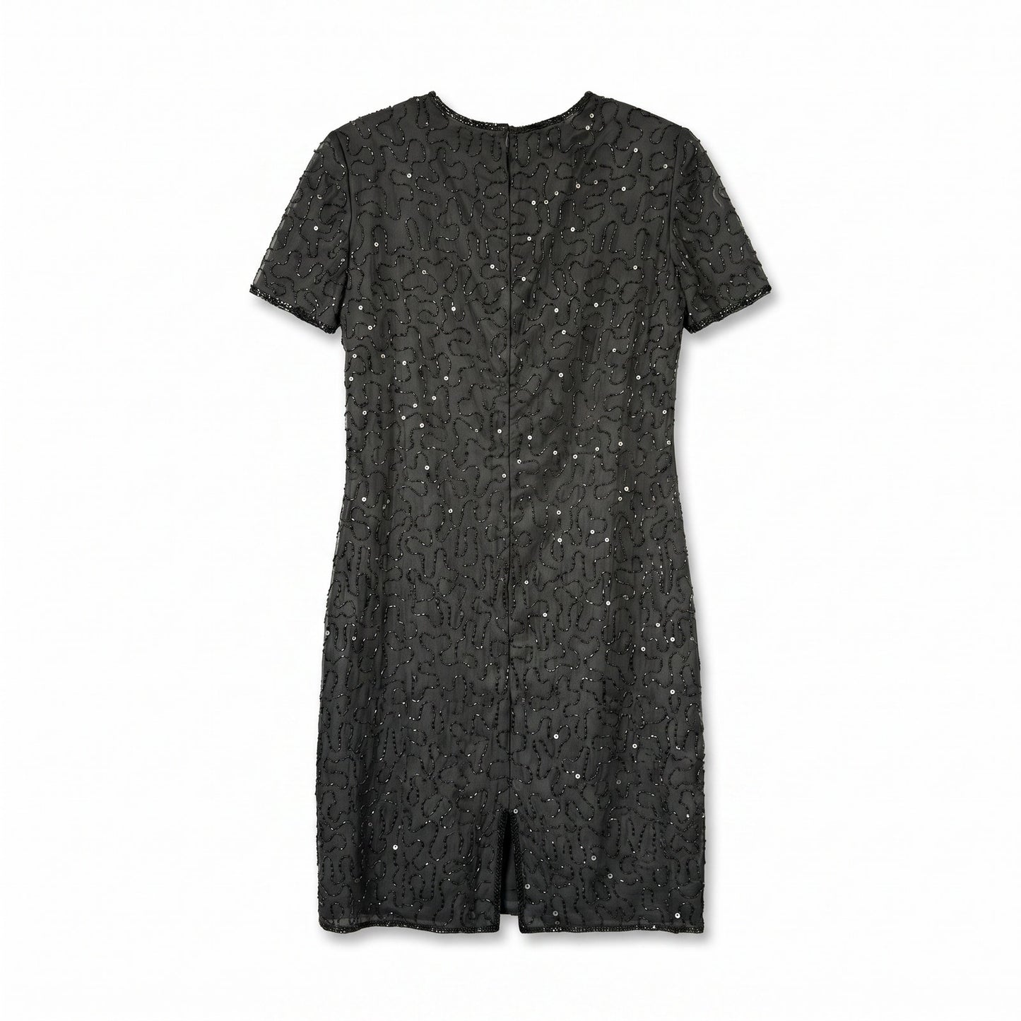 100% Silk Embellished Cocktail Evening Dress JMD New York Black Silk Beaded Midi Dress Size L