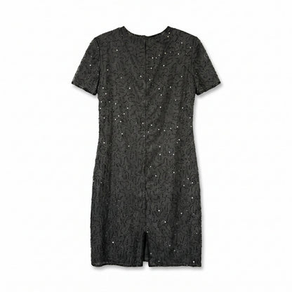 100% Silk Embellished Cocktail Evening Dress JMD New York Black Silk Beaded Midi Dress Size L