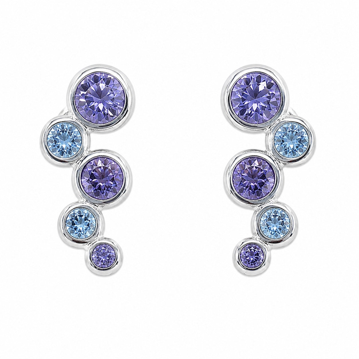 925 Sterling Silver Amethyst & Blue Topaz Stud Earrings Bezel Set Post Earrings New