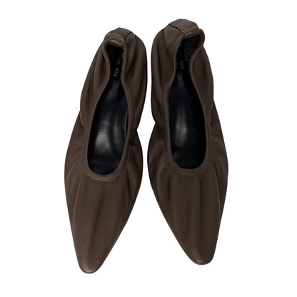 The Row Brown Leather Kitten Heel Pumps Almond Toe Liisa