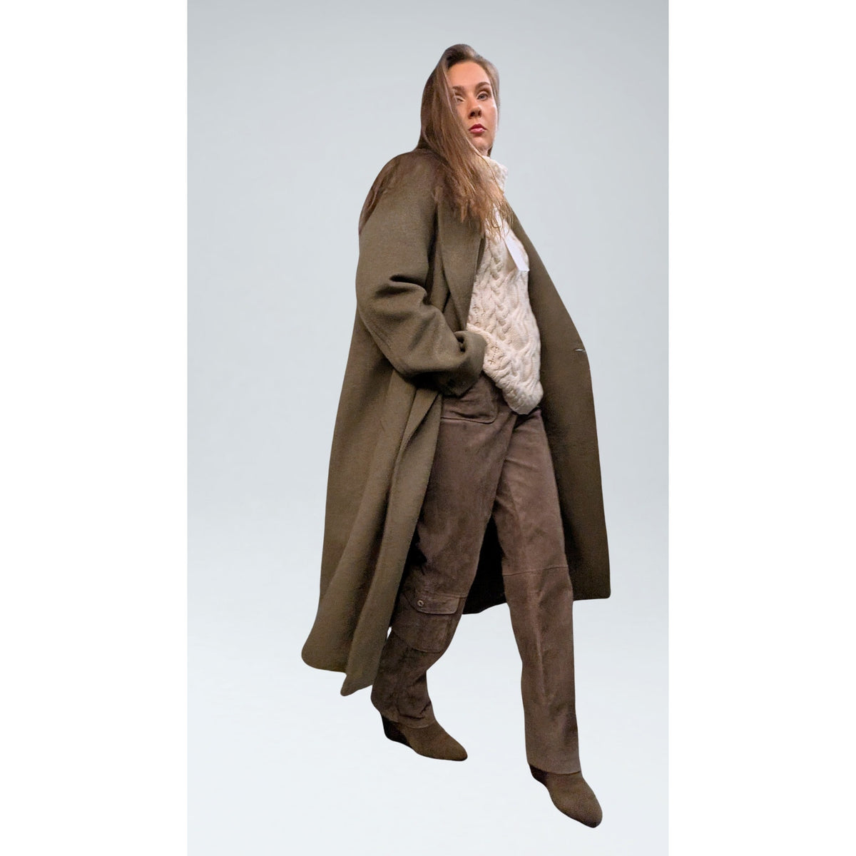 Mango Olive Green Wool Blend Double-Breasted Coat - 2XL