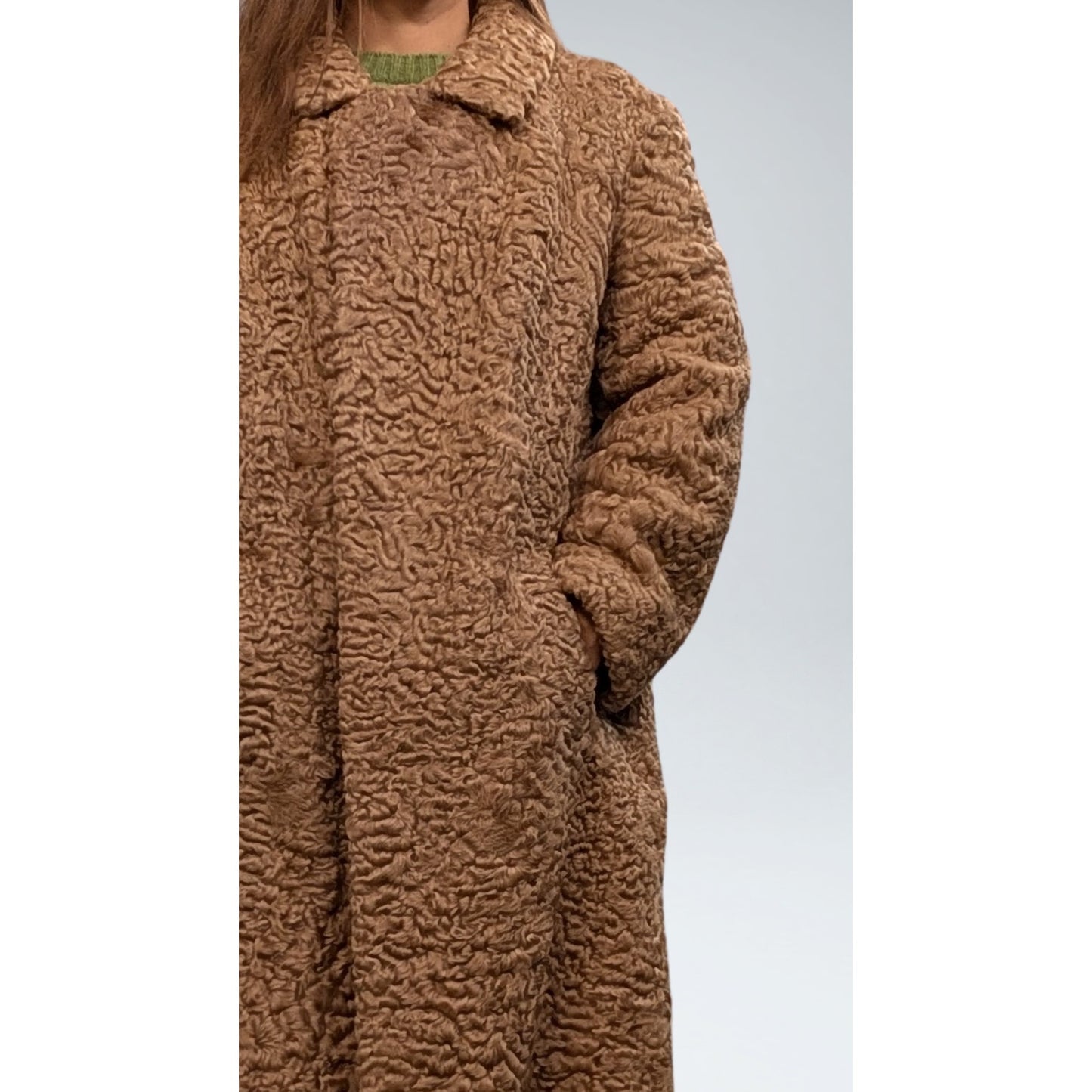 Rare Vintage Persian Lamb Fur Coat Beige Mid-Length Petite Fit