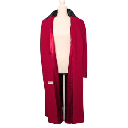 Vintage Raspberry Red Wool Double-Breasted Coat with Black Velvet Collar